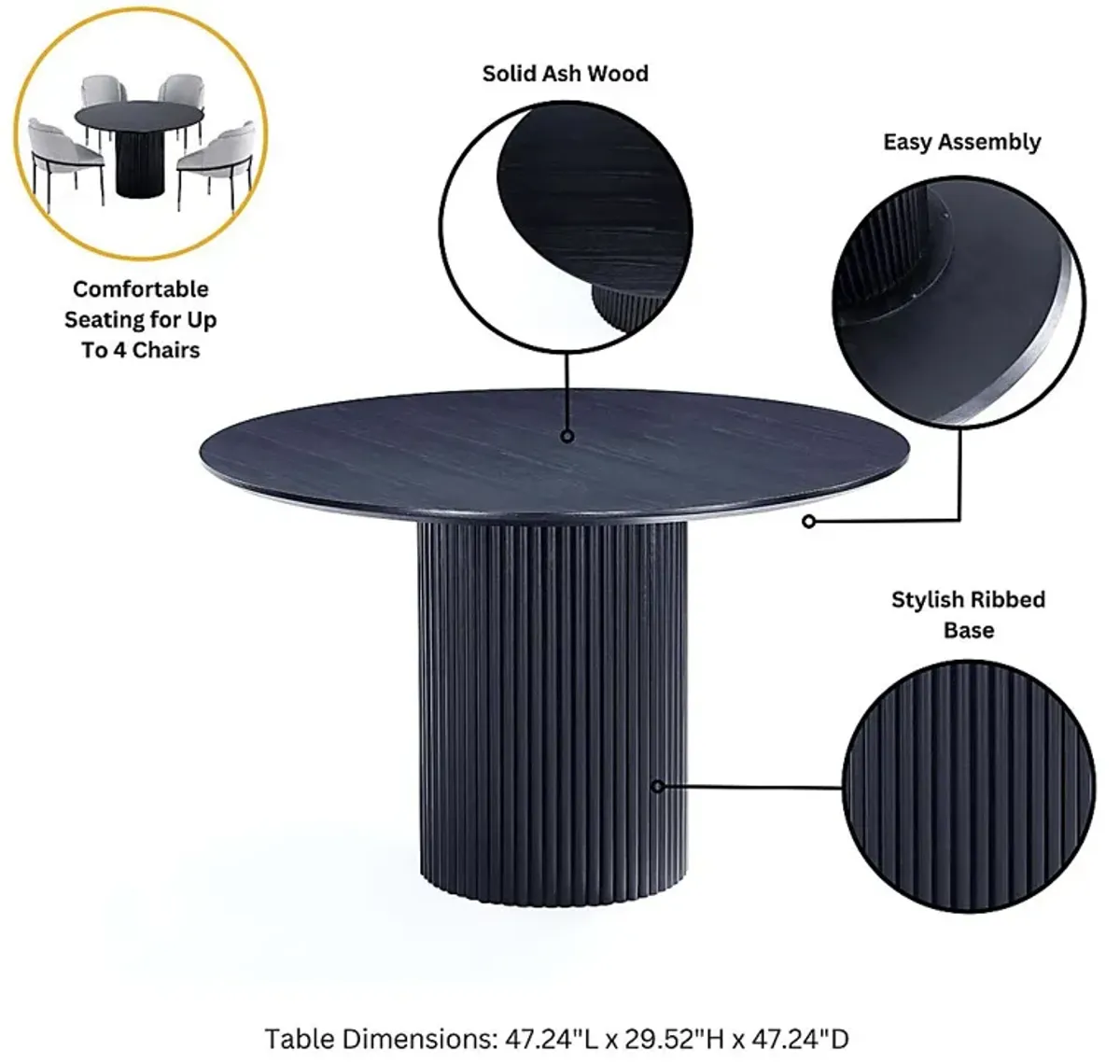 Bermunda Black and Black 5 Pc Dining Table Set