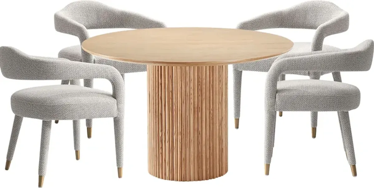 Barbette Natural and Silver 5 Pc Dining Table Set