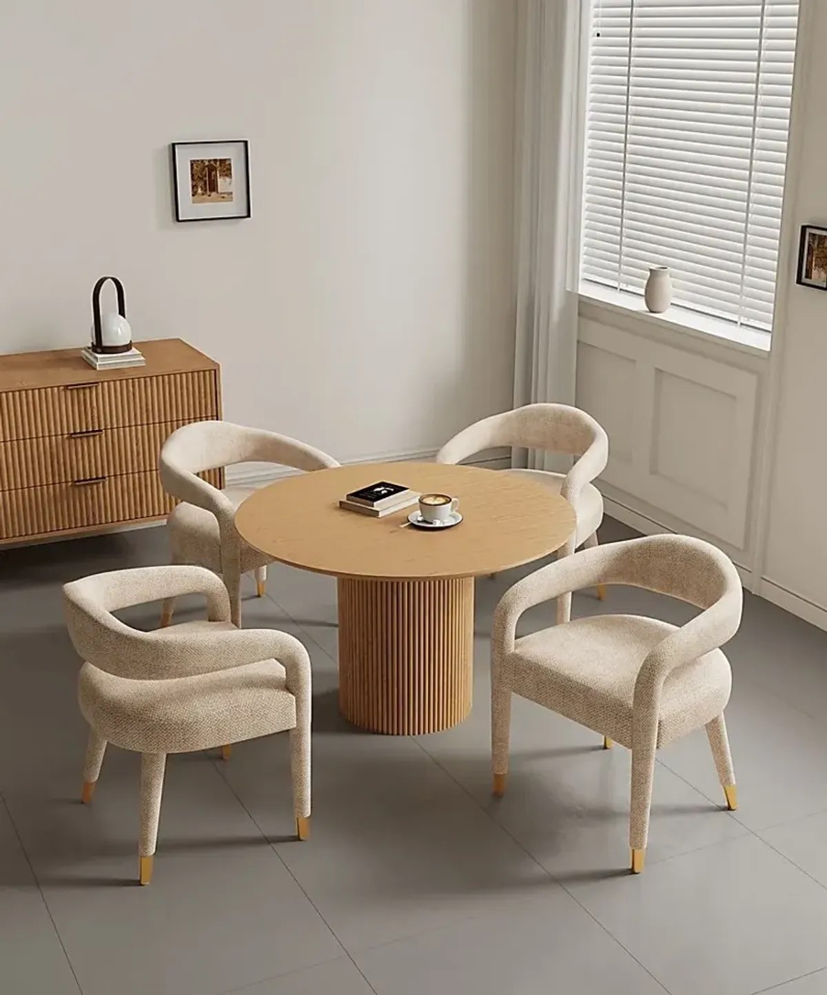 Barbette Natural and Gold 5 Pc Dining Table Set