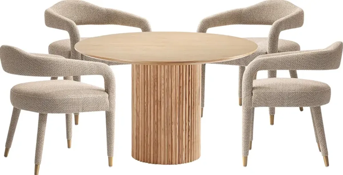 Barbette Natural and Gold 5 Pc Dining Table Set