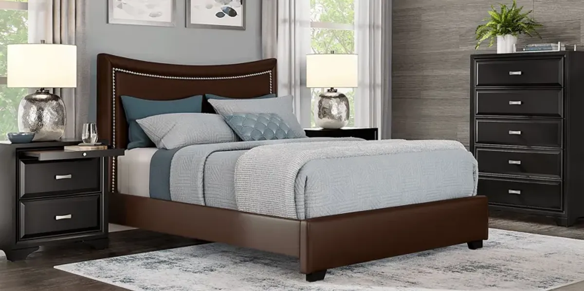 Belcourt Black 5 Pc Bedroom With Genoa Brown King Upholstered Bed