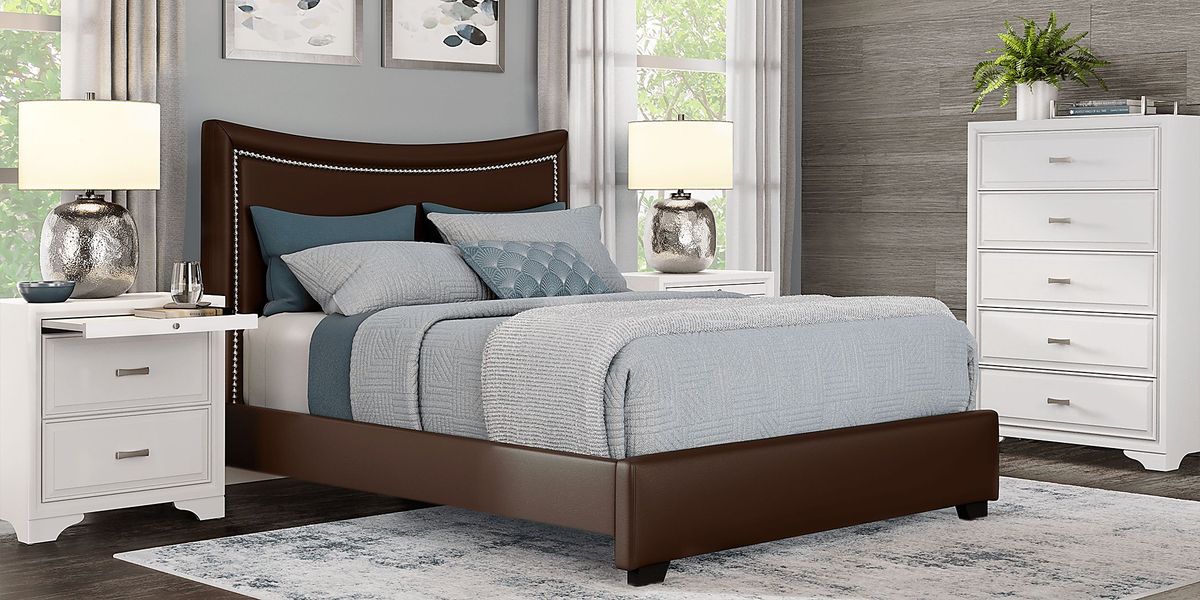 Belcourt White 5 Pc Bedroom With Genoa Brown King Upholstered Bed