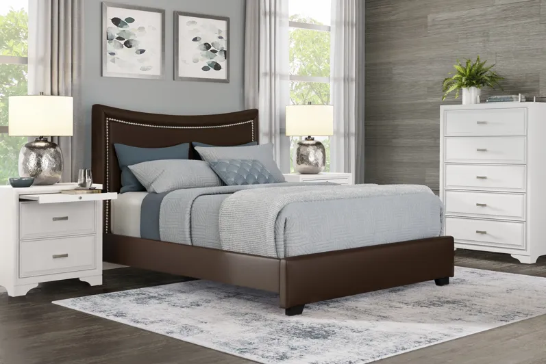 Belcourt White 5 Pc Bedroom With Genoa Brown King Upholstered Bed