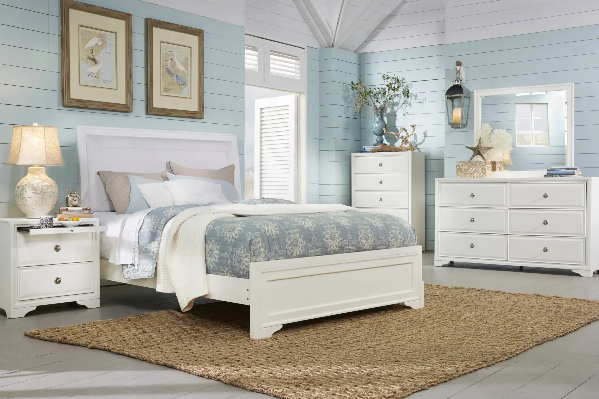 Belcourt White 5 Pc Queen Upholstered Sleigh Bedroom