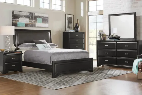 Belcourt Black 5 Pc Queen Upholstered Sleigh Bedroom