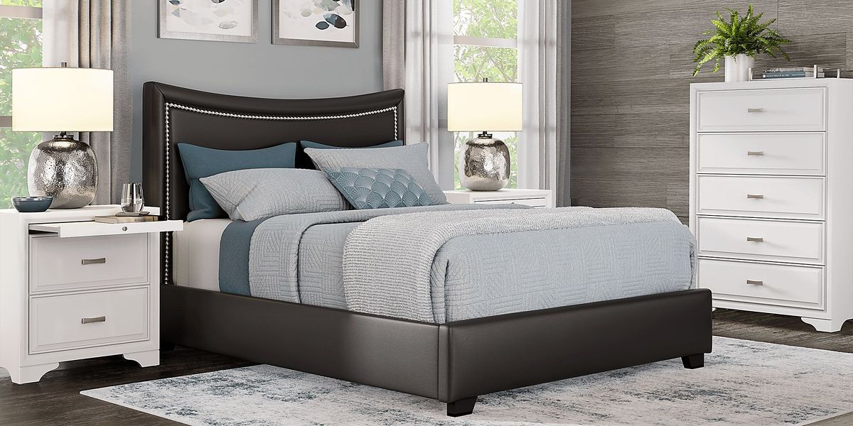 Belcourt White 5 Pc Bedroom With Genoa Black King Upholstered Bed