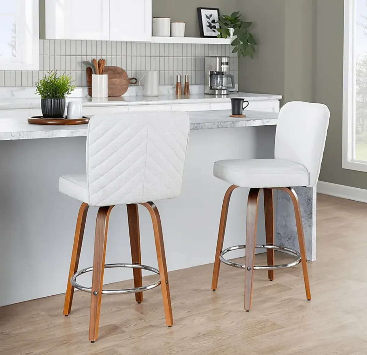 Marcei IV White Swivel Counter Height Stool, Set of 2