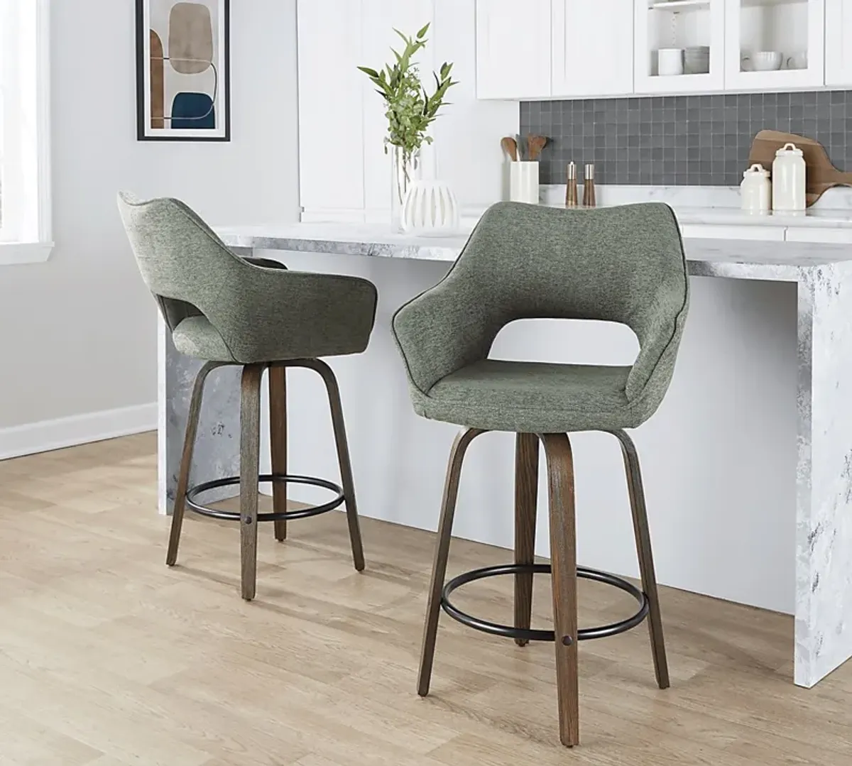 Ovur I Green Swivel Counter Height Stool, Set of 2