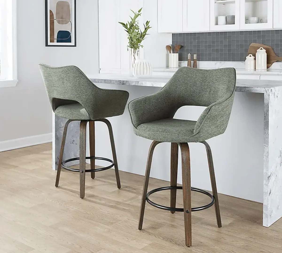 Ovur I Green Swivel Counter Height Stool, Set of 2