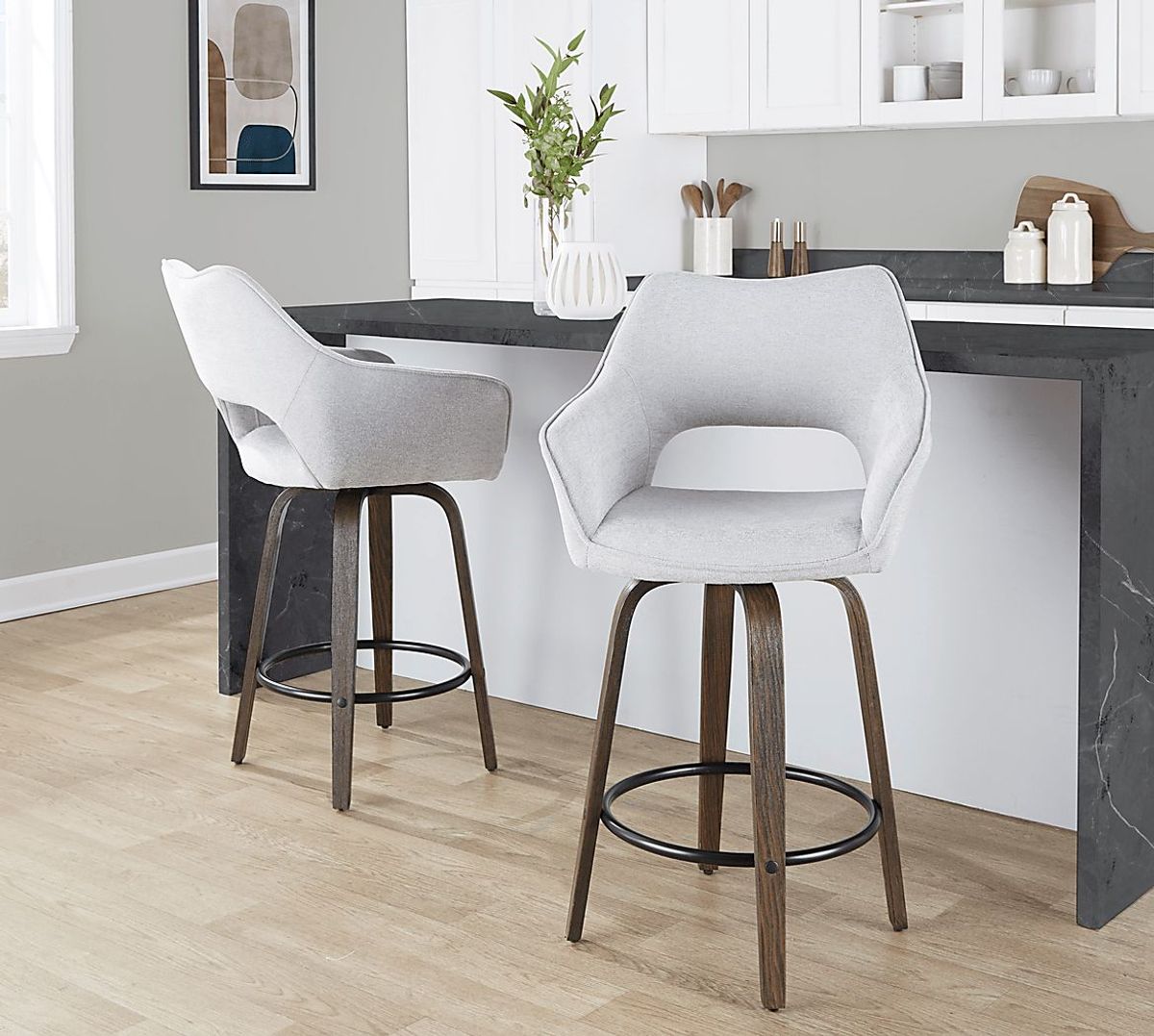 Ovur I Gray Swivel Counter Height Stool, Set of 2