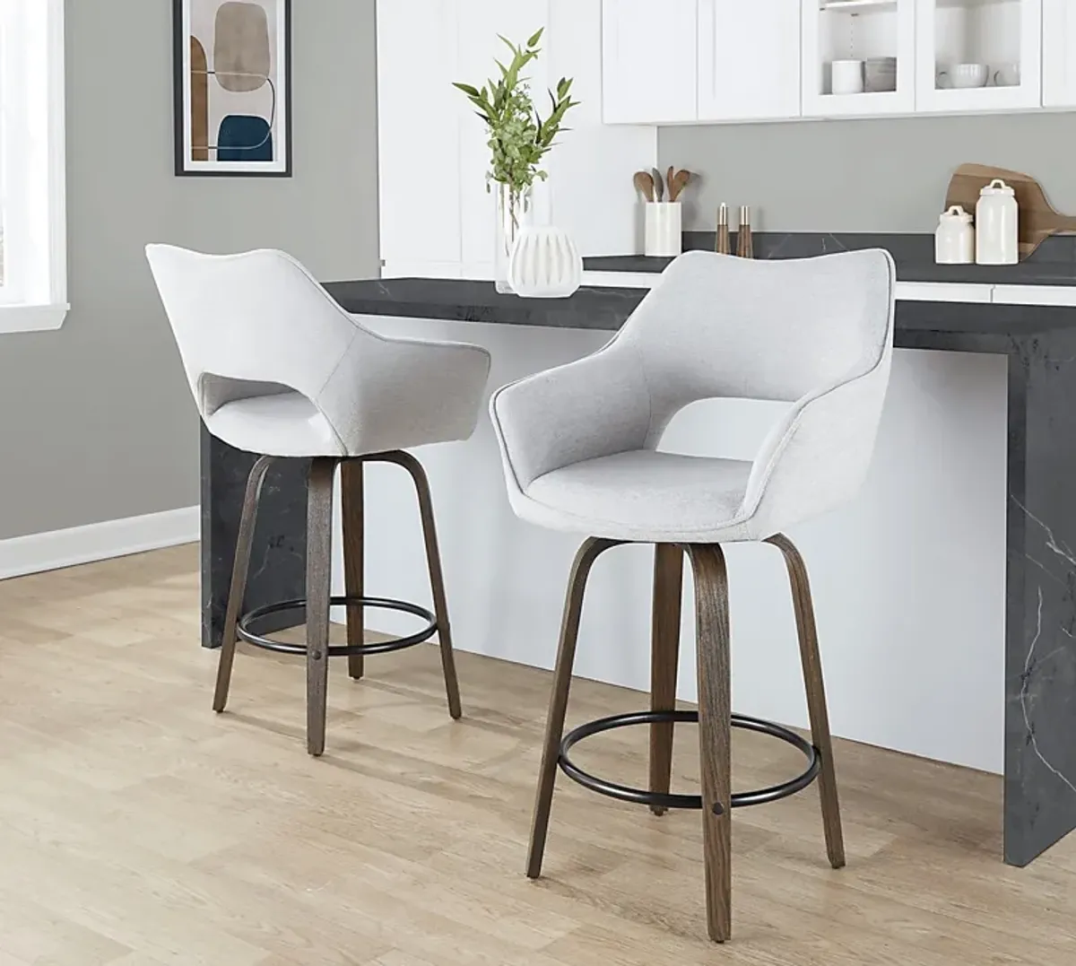 Ovur I Gray Swivel Counter Height Stool, Set of 2