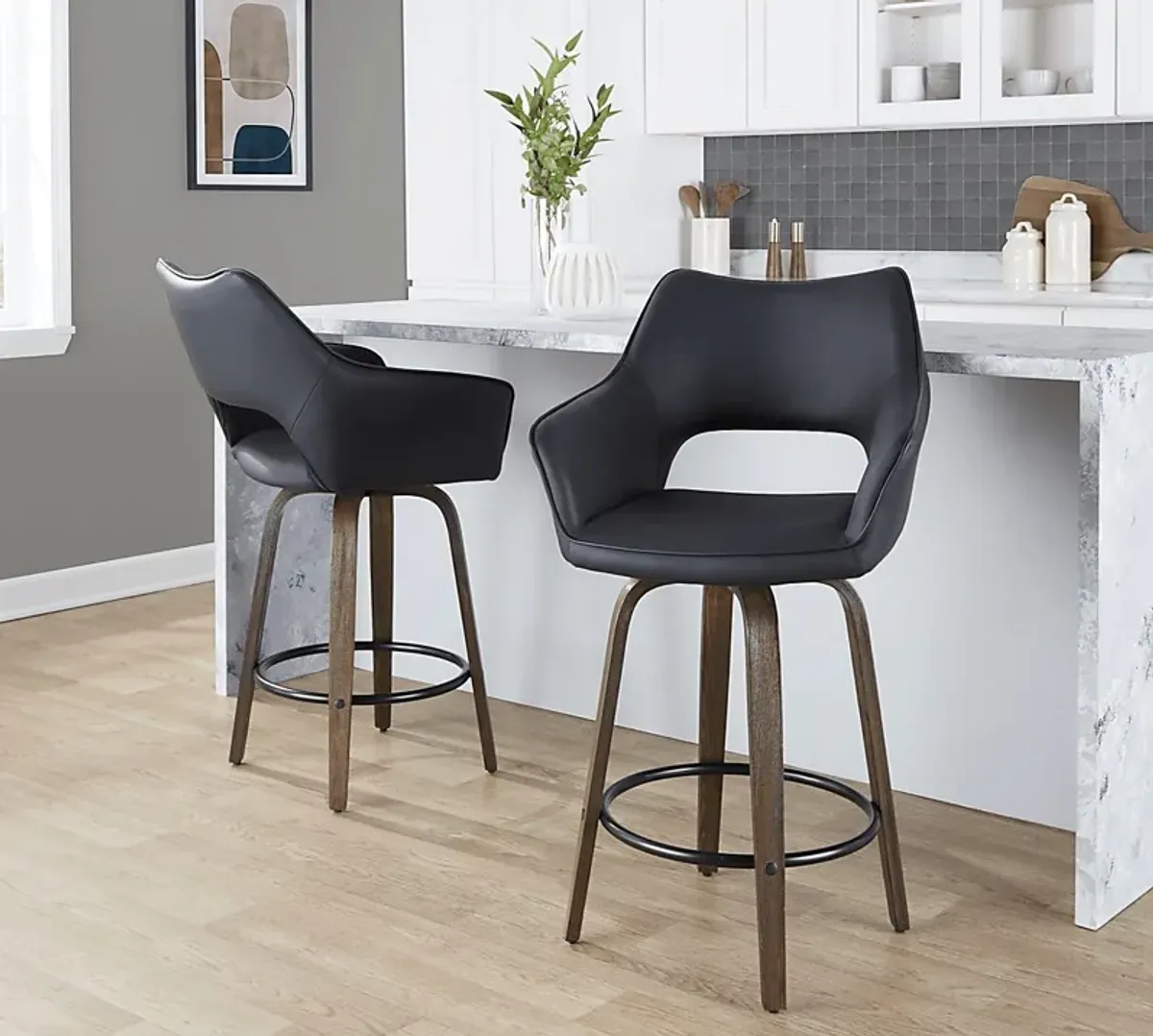 Ovur III Black Swivel Counter Height Stool, Set of 2