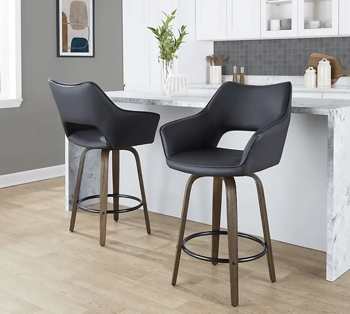 Ovur III Black Swivel Counter Height Stool, Set of 2