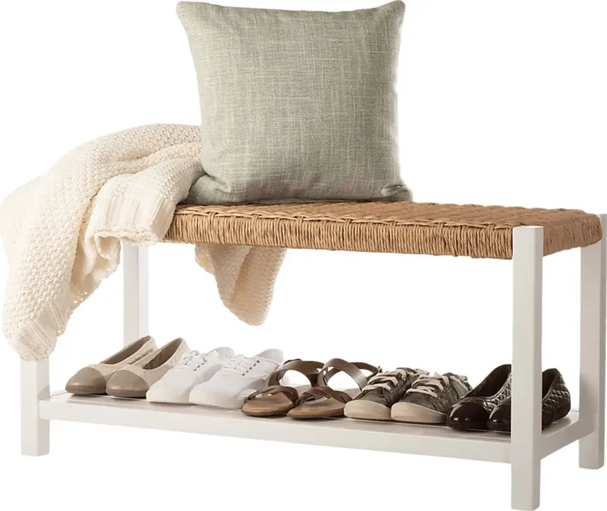 Zorvyn White/Natural Storage Bench