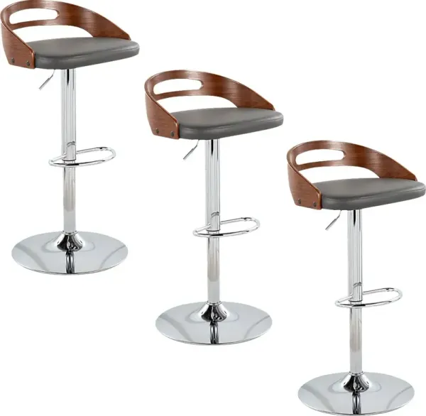 Verhaven V Gray Adjustable Barstool, Set of 3