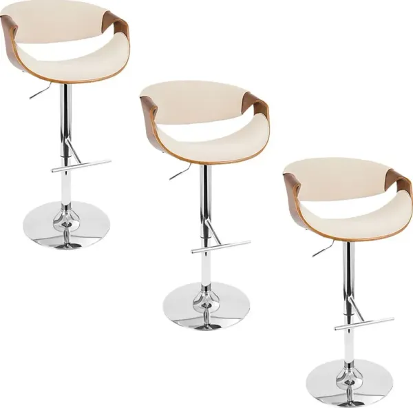 Trefore Cream Adjustable Swivel Barstool, Set of 3