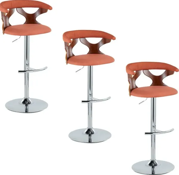 Wyndmoor VIII Orange Adjustable Swivel Barstool, Set of 3