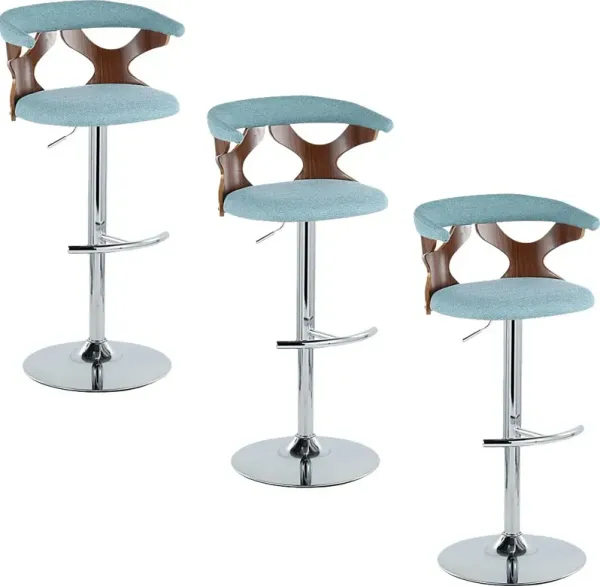 Wyndmoor VIII Teal Adjustable Swivel Barstool, Set of 3