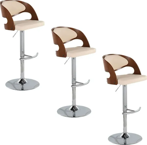 Tescord IV Cream Adjustable Swivel Barstool, Set of 3