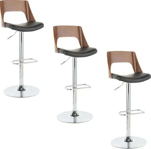 Sunerest Black Adjustable Swivel Barstool, Set of 3