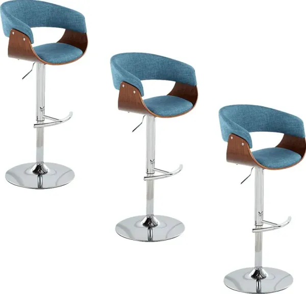 Westdell Blue Adjustable Swivel Barstool, Set of 3