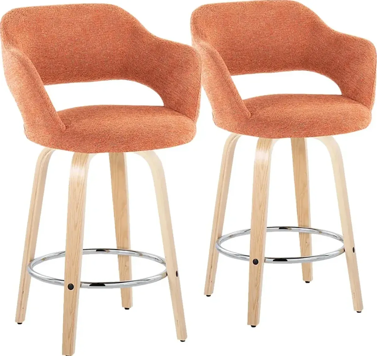 Jouett III Orange Swivel Counter Height Stool, Set of 2