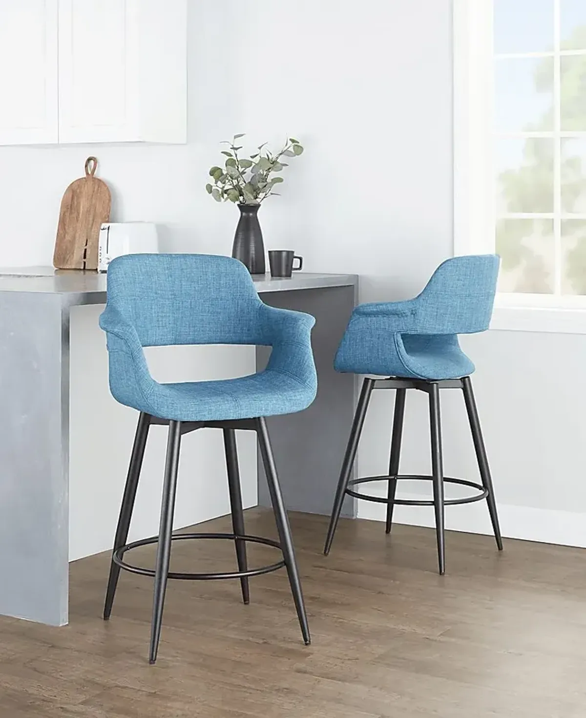 Lafanette II Blue Swivel Counter Height Stool, Set of 2