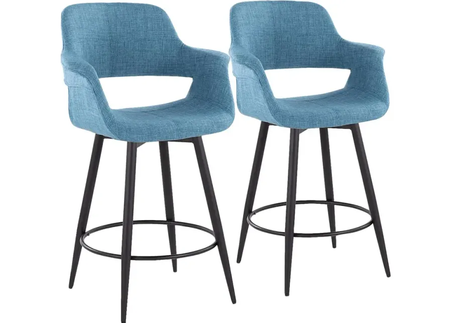 Lafanette II Blue Swivel Counter Height Stool, Set of 2