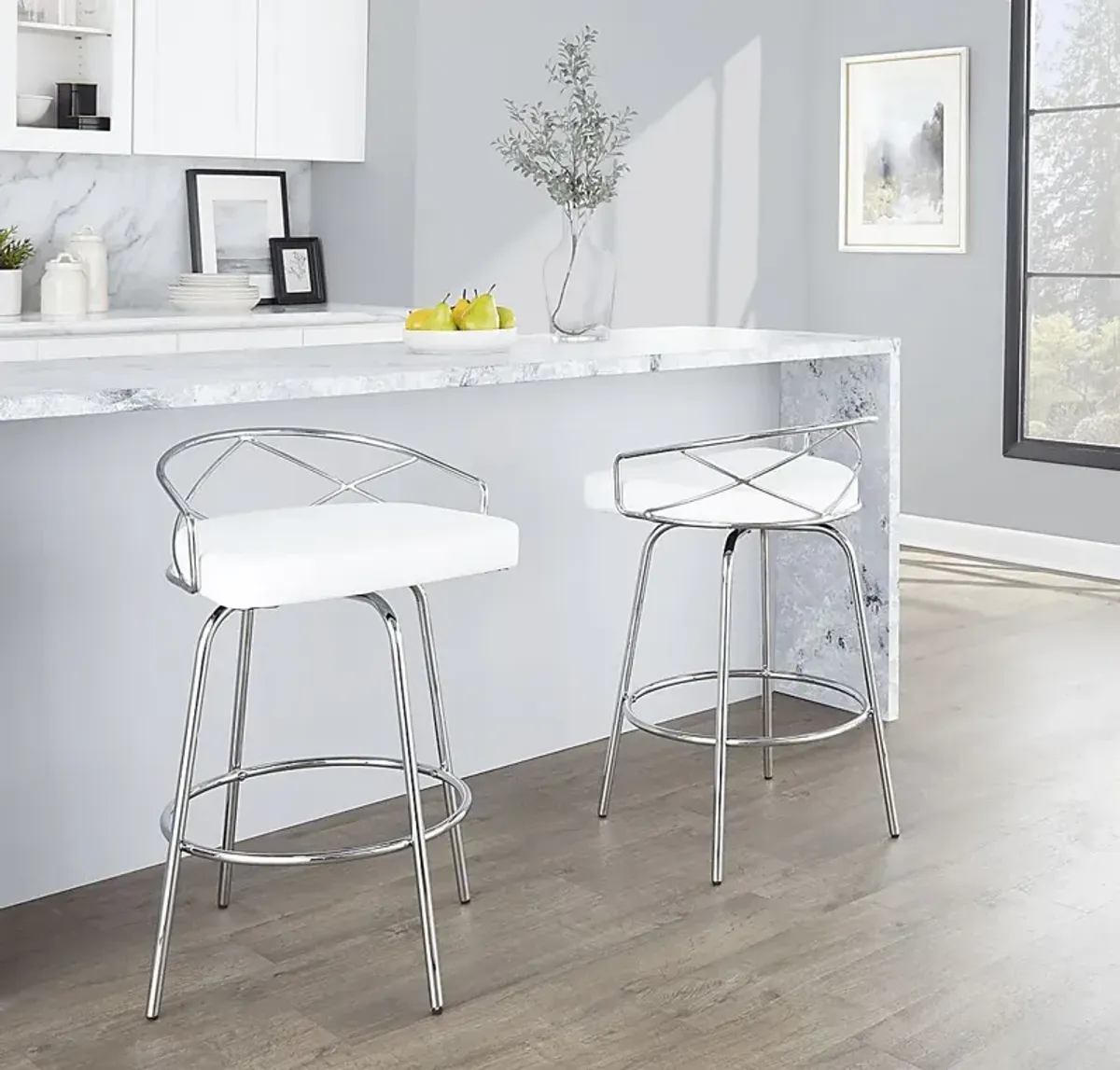 Ravensburg III White Swivel Counter Height Stool, Set of 2