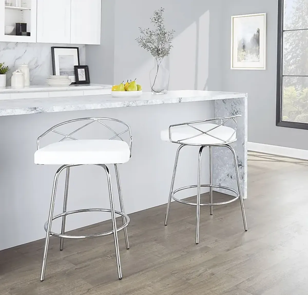 Ravensburg III White Swivel Counter Height Stool, Set of 2