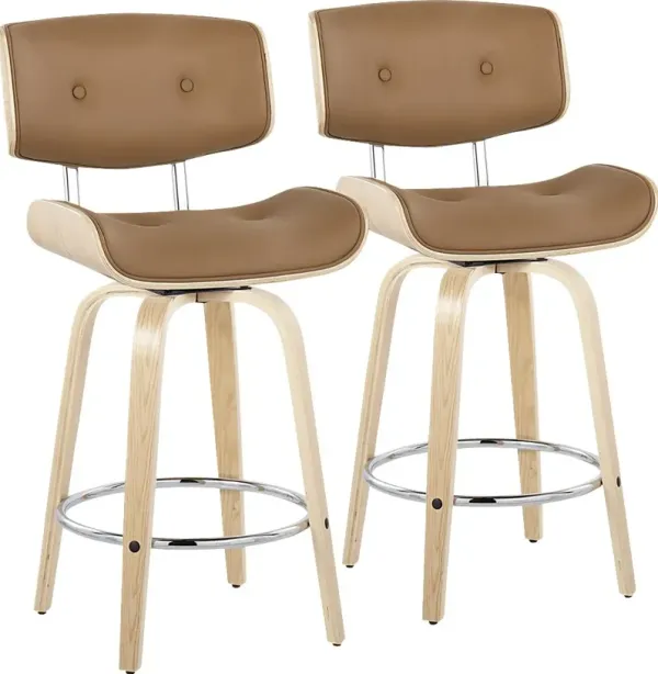 Tesshire IV Camel Swivel Counter Height Stool, Set of 2