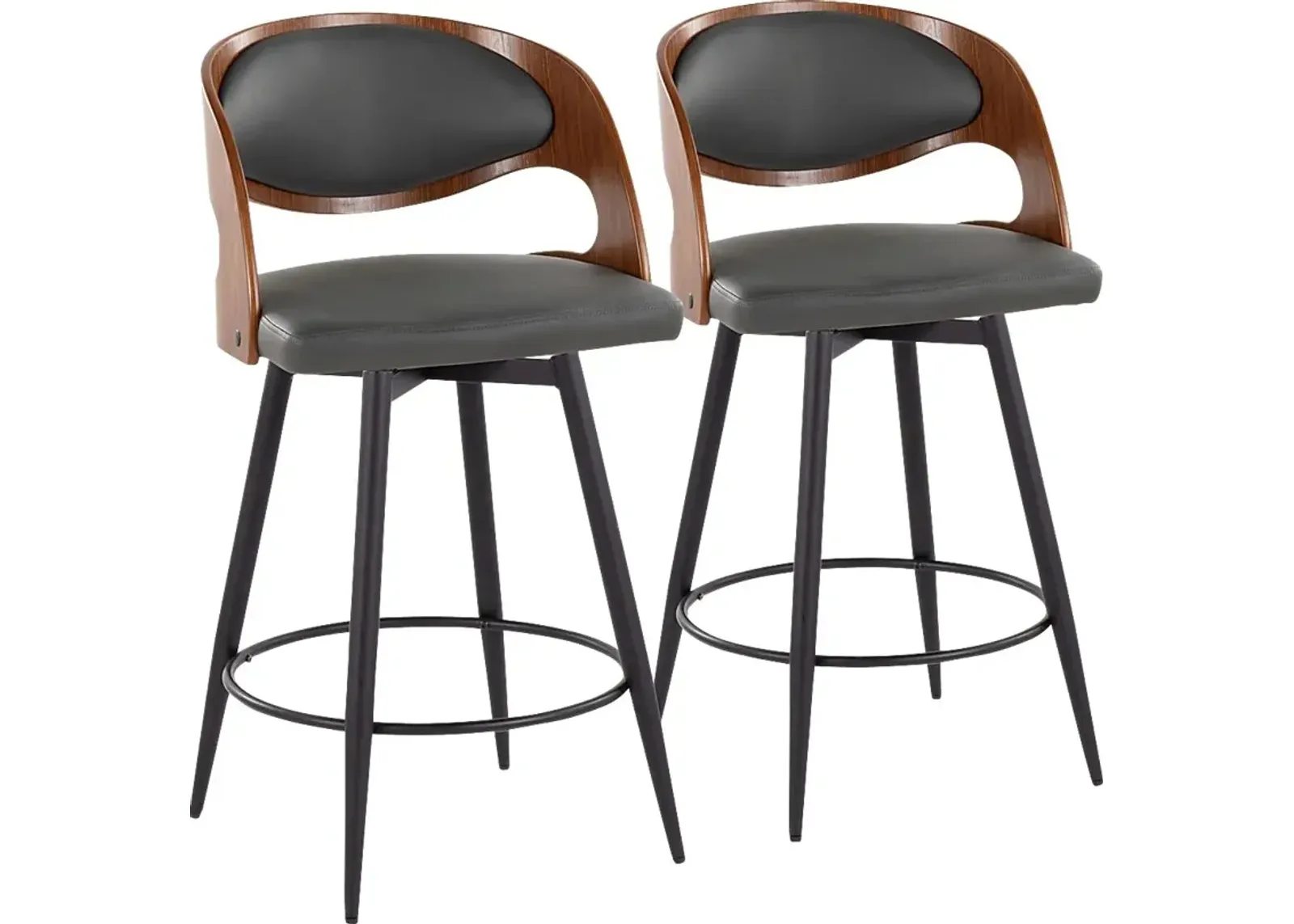 Tescord II Charcoal Swivel Counter Height Stool, Set of 2