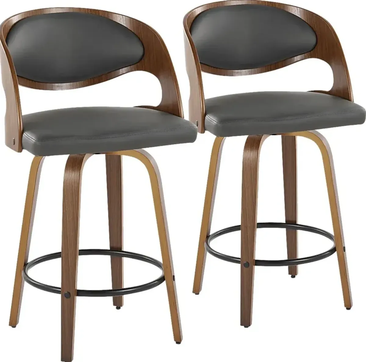 Tescord V Charcoal Swivel Counter Height Stool, Set of 2