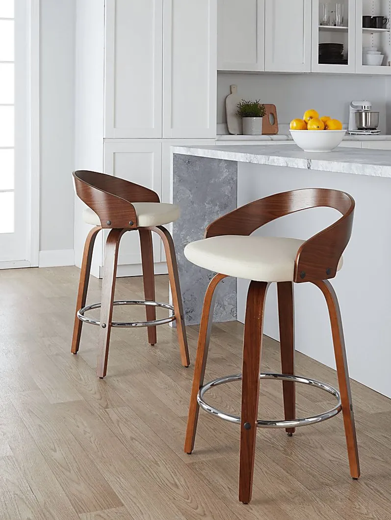 Zykan V Cream Swivel Counter Height Stool, Set of 2