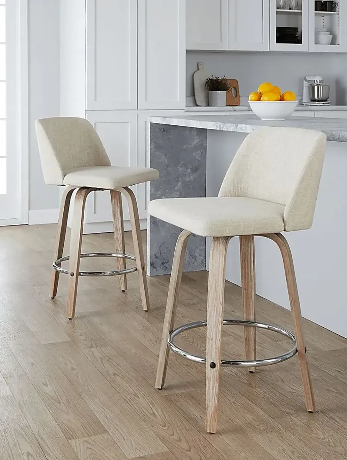 Wymering XII Cream Swivel Counter Height Stool, Set of 2