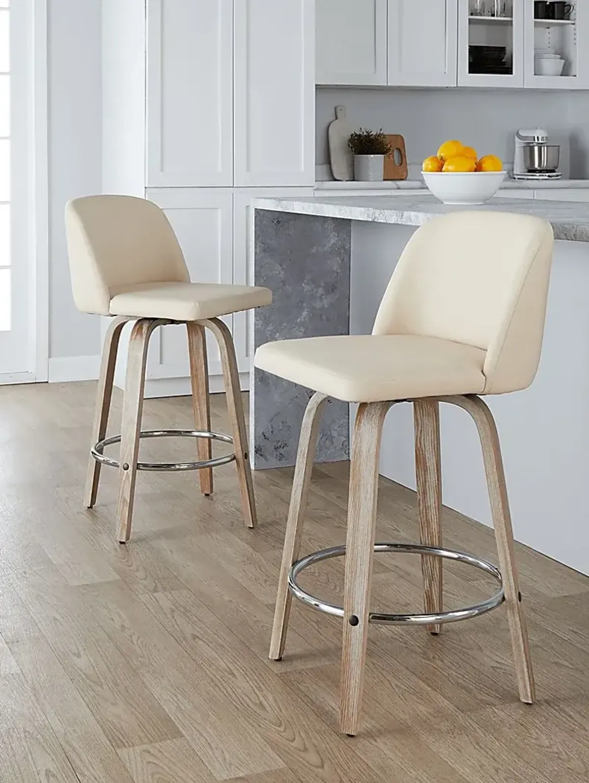 Wymering XII Cream Swivel Counter Height Stool, Set of 2