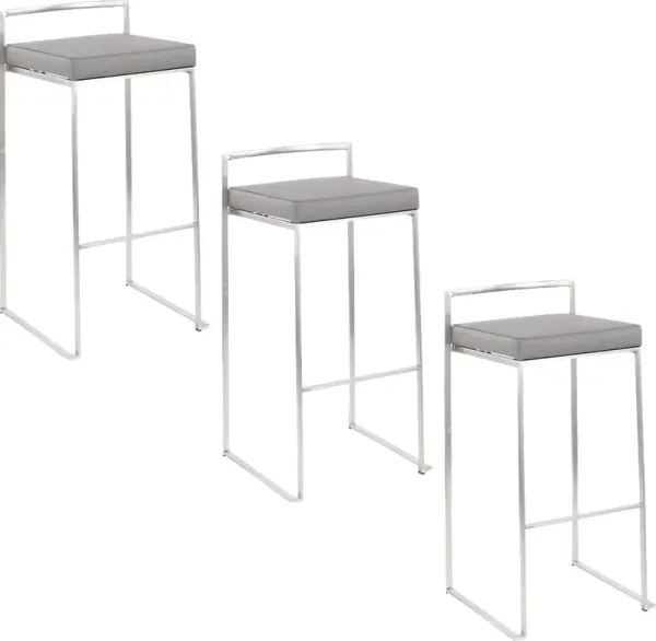 Birdlake IV Gray Barstool, Set of 3