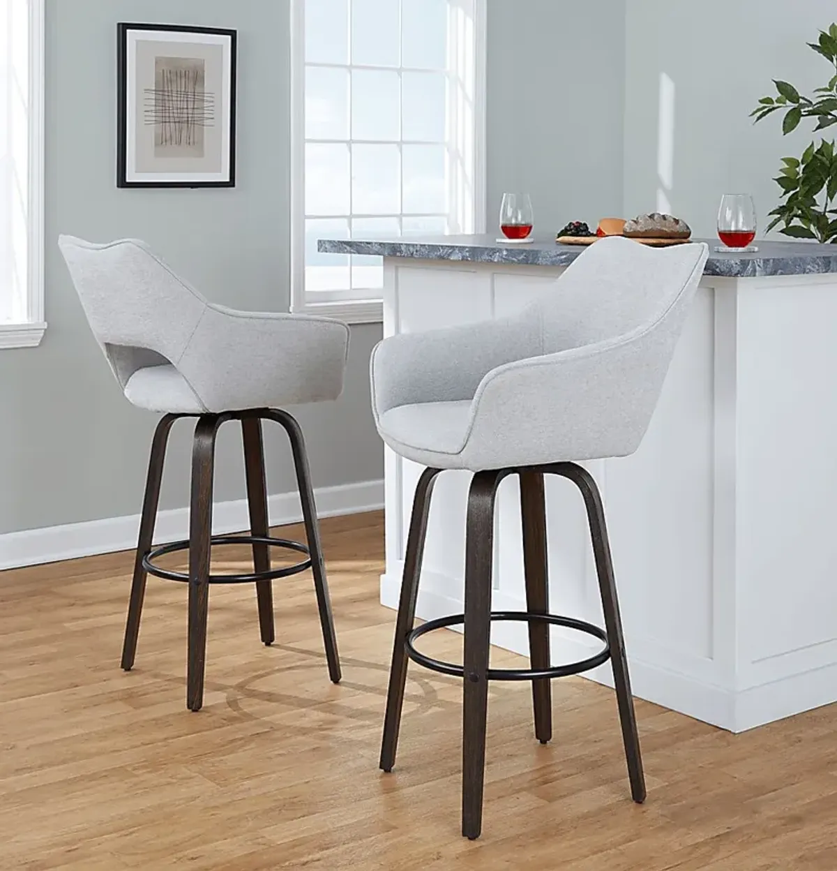 Ovur I Gray Swivel Barstool, Set of 2