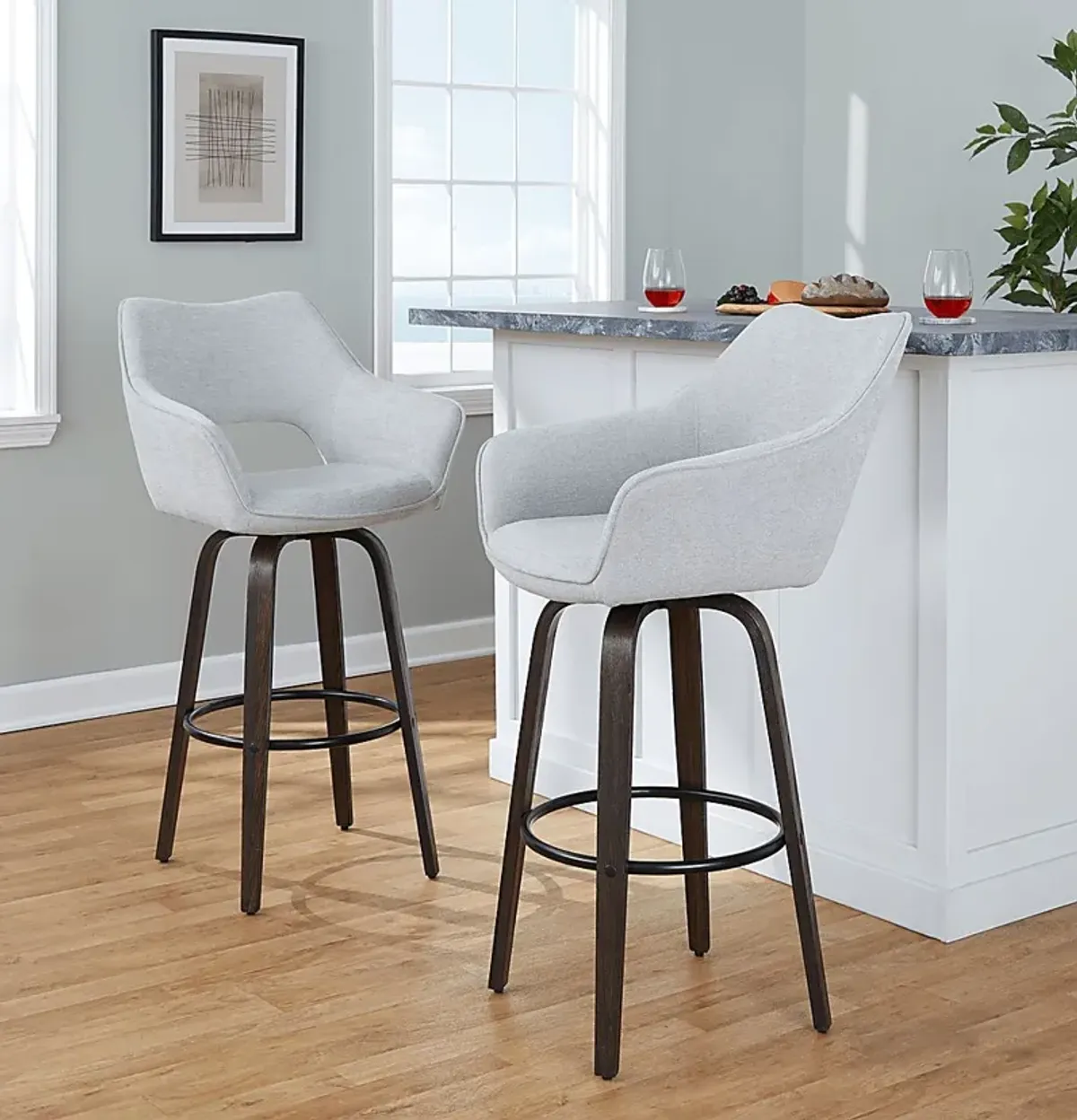 Ovur I Gray Swivel Barstool, Set of 2