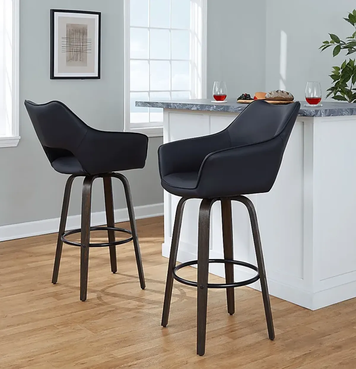 Ovur III Black Swivel Barstool, Set of 2