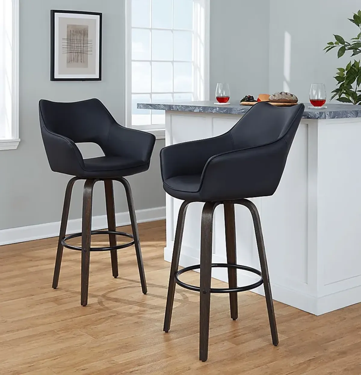 Ovur III Black Swivel Barstool, Set of 2