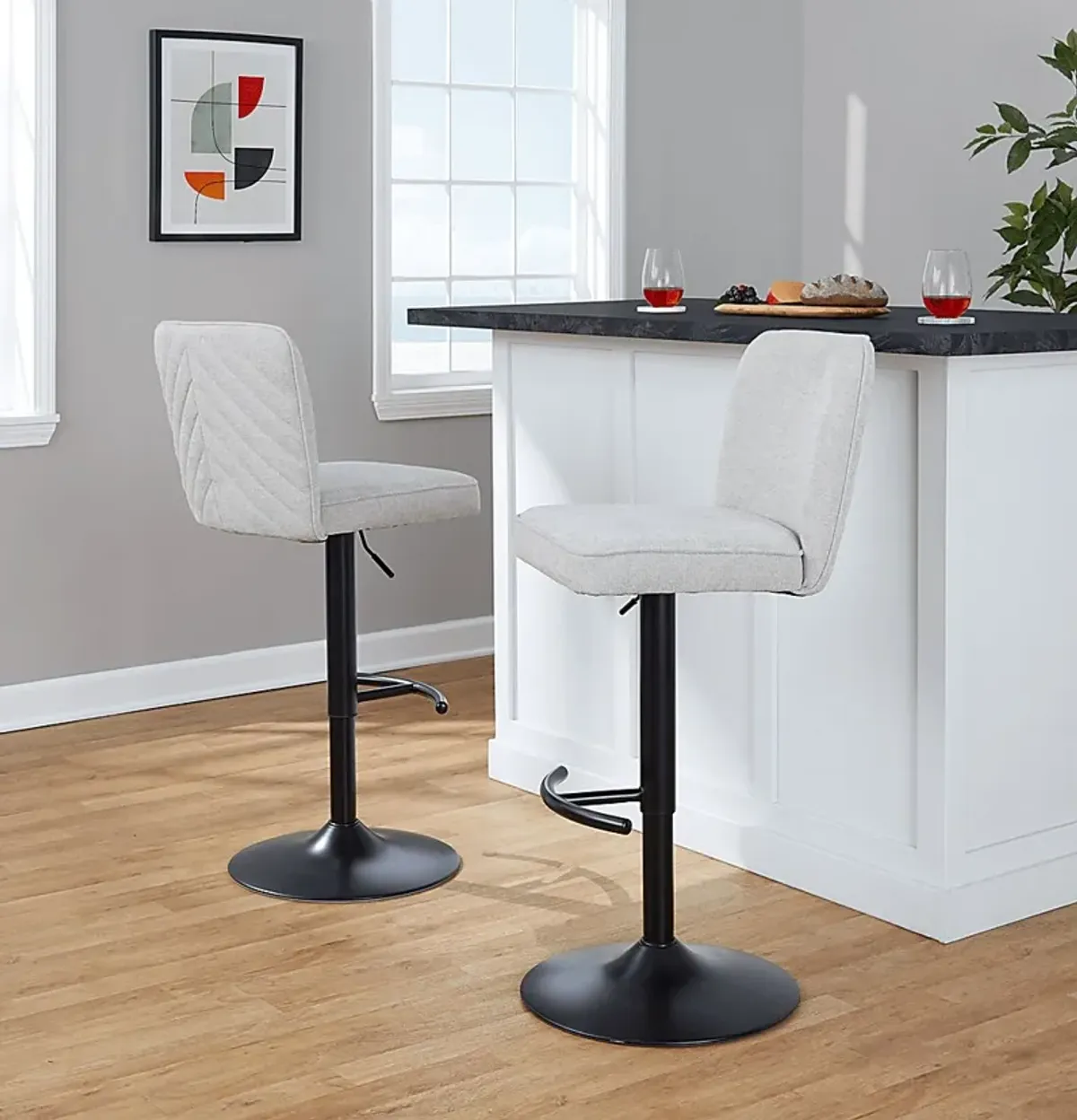 Marcei I Beige Adjustable Swivel Barstool, Set of 2