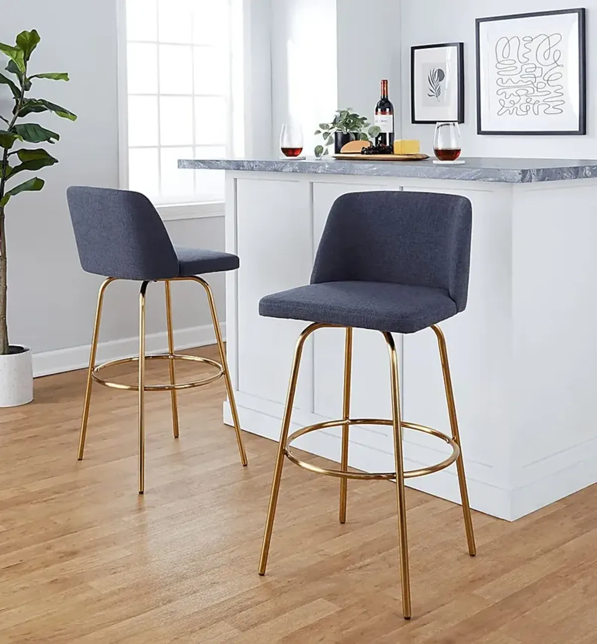 Wymering II Blue Swivel Barstool, Set of 2