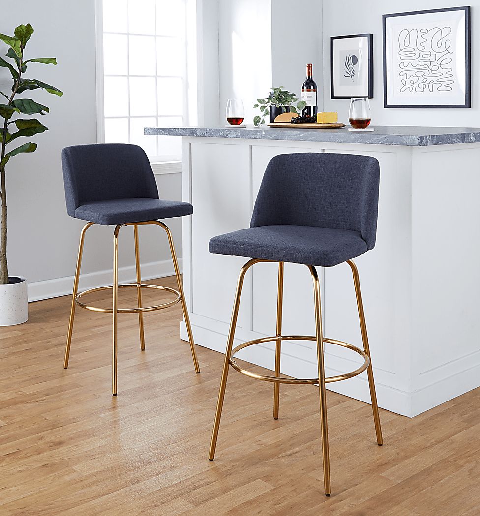 Wymering II Blue Swivel Barstool, Set of 2