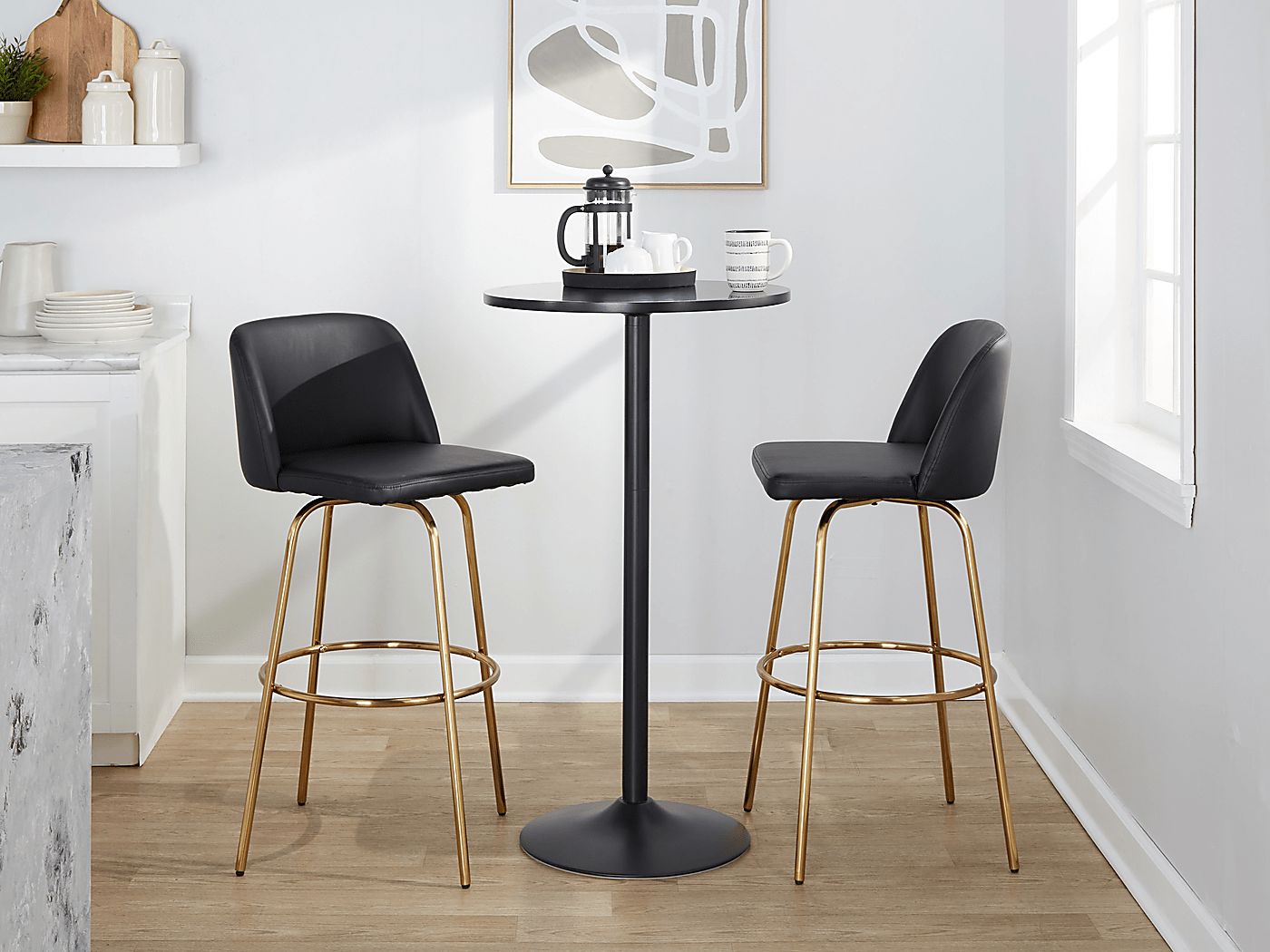 Wymering II Black Swivel Barstool, Set of 2