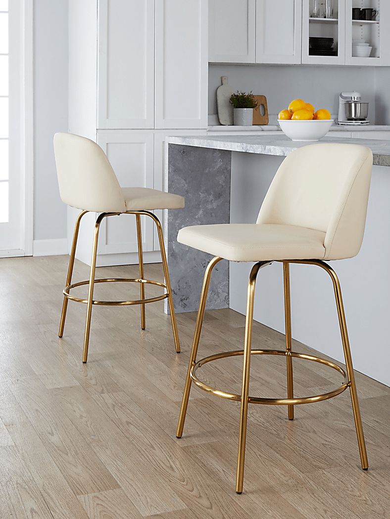 Wymering II Cream Polyurethane Swivel Barstool, Set of 2