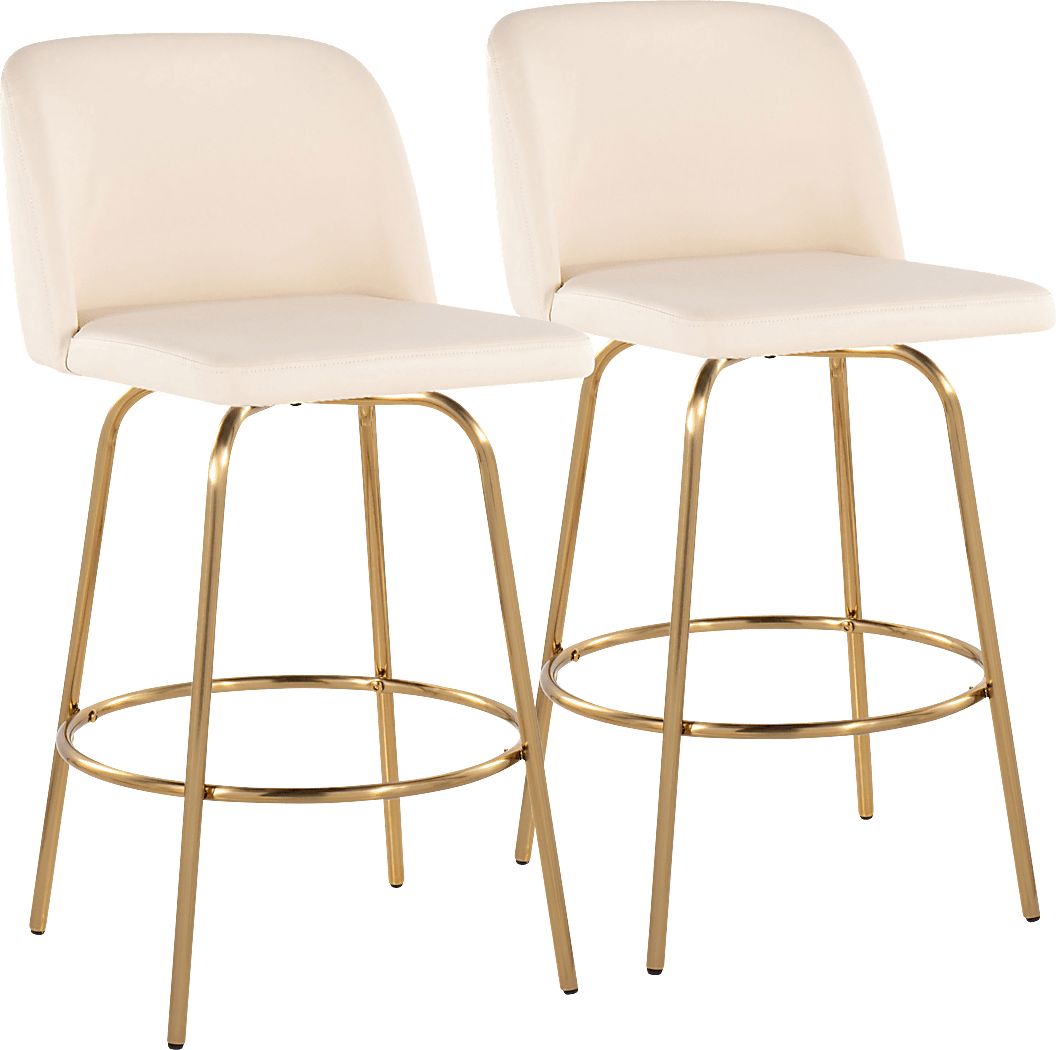 Wymering II Cream Polyurethane Swivel Barstool, Set of 2