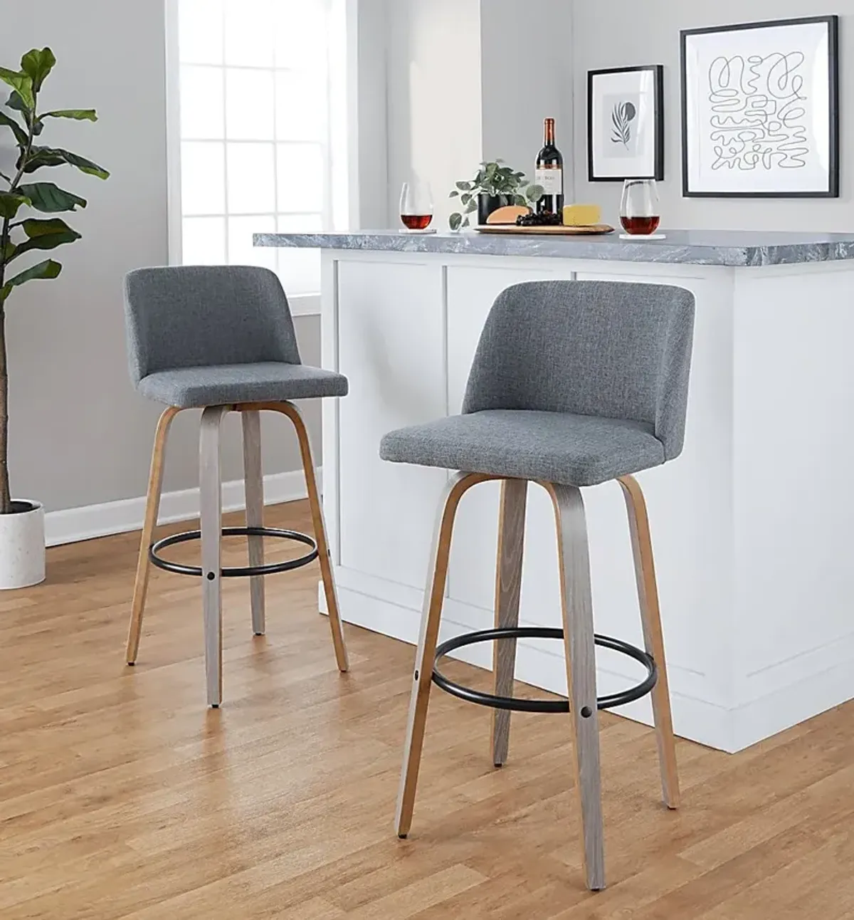 Wymering III Gray Swivel Barstool, Set of 2