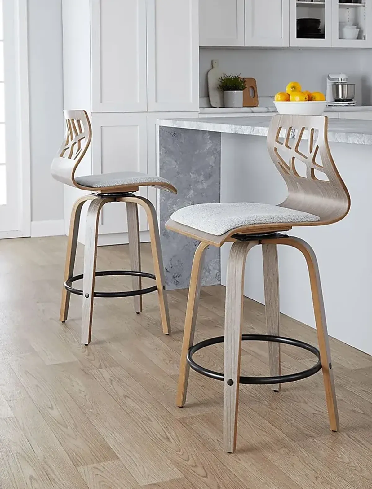 Watsonia III Light Gray Swivel Counter Height Stool, Set of 2