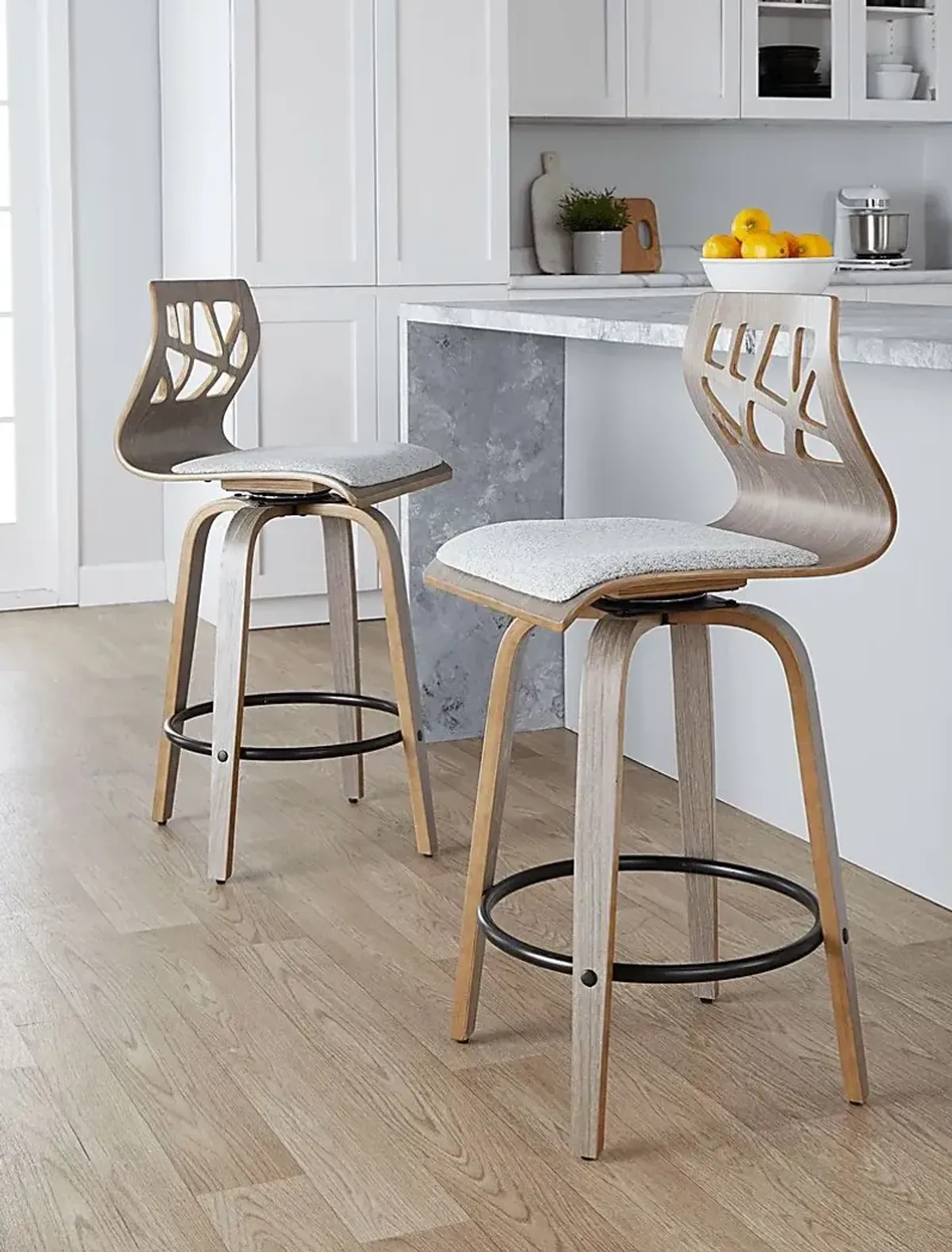 Watsonia III Light Gray Swivel Counter Height Stool, Set of 2